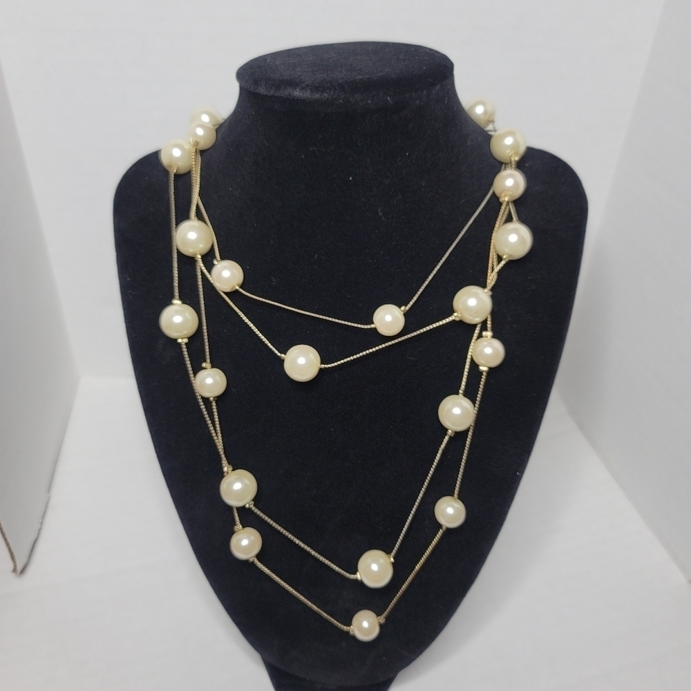 Fashion Jewelry Necklace Faux Pearls, Gold Long‎ 36"